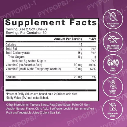 Hair Vitamins Soft Chews with Biotin & Vitamins C E for Women and Men , Berry Flavor,60 Pieces per Bag