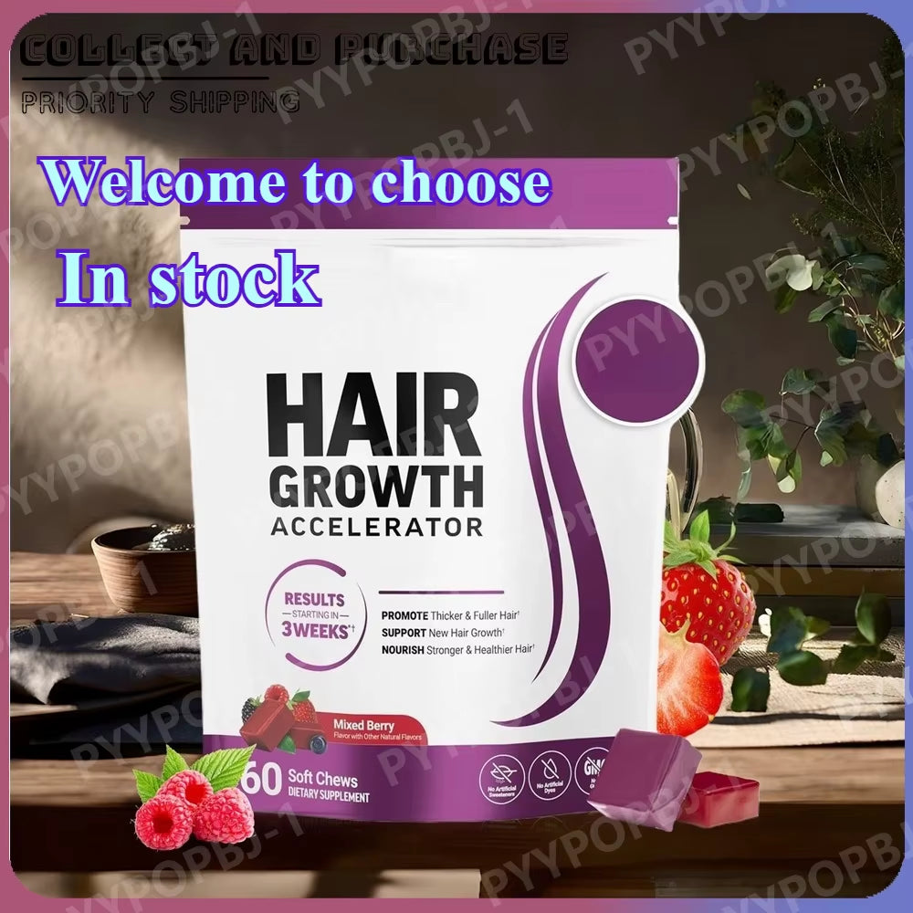 Hair Vitamins Soft Chews with Biotin & Vitamins C E for Women and Men , Berry Flavor,60 Pieces per Bag