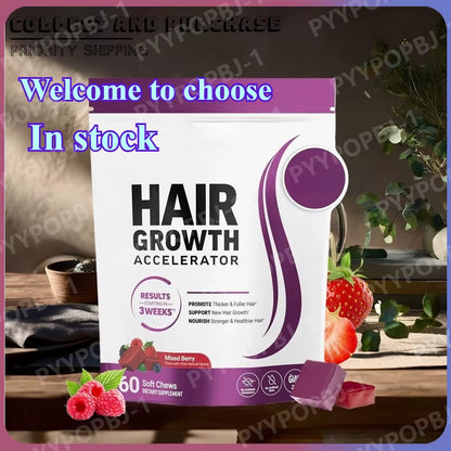 Hair Vitamins Soft Chews with Biotin & Vitamins C E for Women and Men , Berry Flavor,60 Pieces per Bag