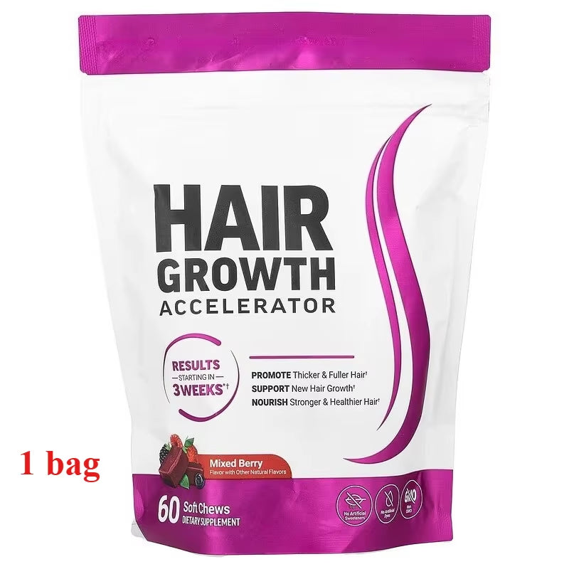 Hair Vitamins Soft Chews with Biotin & Vitamins C E for Women and Men , Berry Flavor,60 Pieces per Bag